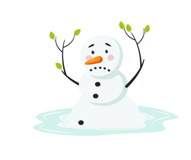 Cute Sad Melting Snowman Isolated On White Background Stock Illustration -  Download Image Now - iStock