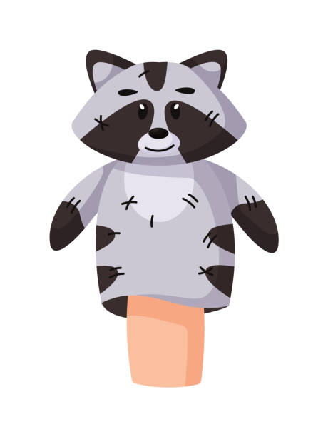 istock Fairytale raccoon hand puppet show personage on white 1331835123