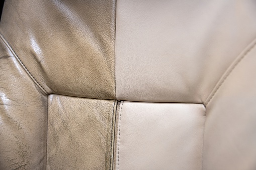 Before and after effect after car leather seat renovation and cleaning