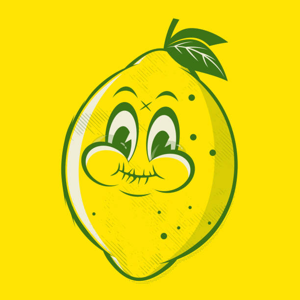 funny retro cartoon illustration of a sour lemon funny retro cartoon illustration of a sour lemon sour face stock illustrations