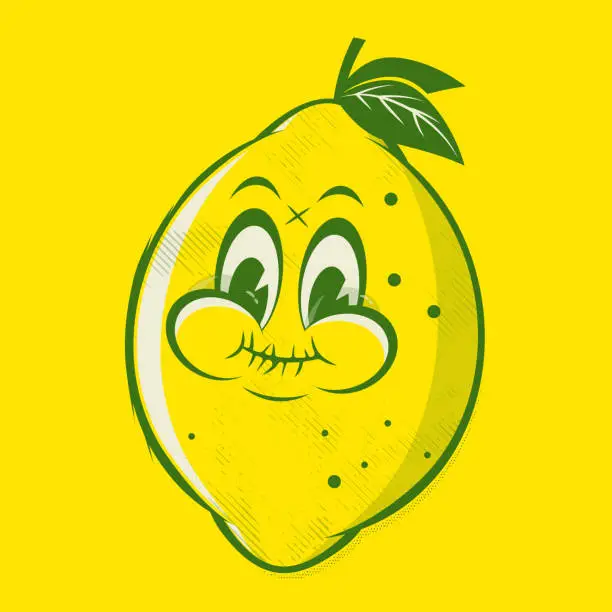 Vector illustration of funny retro cartoon illustration of a sour lemon