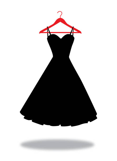 Black Dress On Red Hanger Vector illustration of a black dress on a red coathanger. fashion clipart stock illustrations