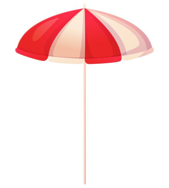 istock Stripper rea and white beach umbrella. Sun protection, vacation concept. Stock vector illustration isolated on white background in flat cartoon style 1331839900