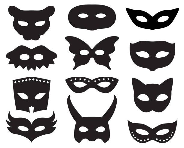 Collection of Black Masks Vector illustraion of twelve different black masks on a white background. mask disguise illustrations stock illustrations