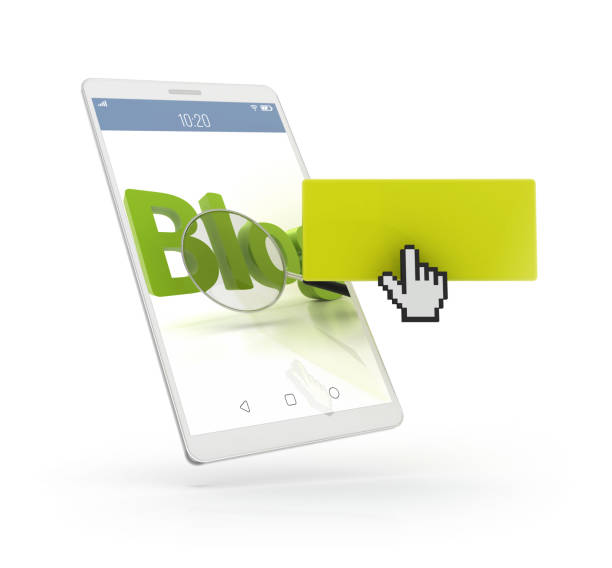 istock 3D Smartphone with cursor - Word Blog and magnifying glass 1331841865