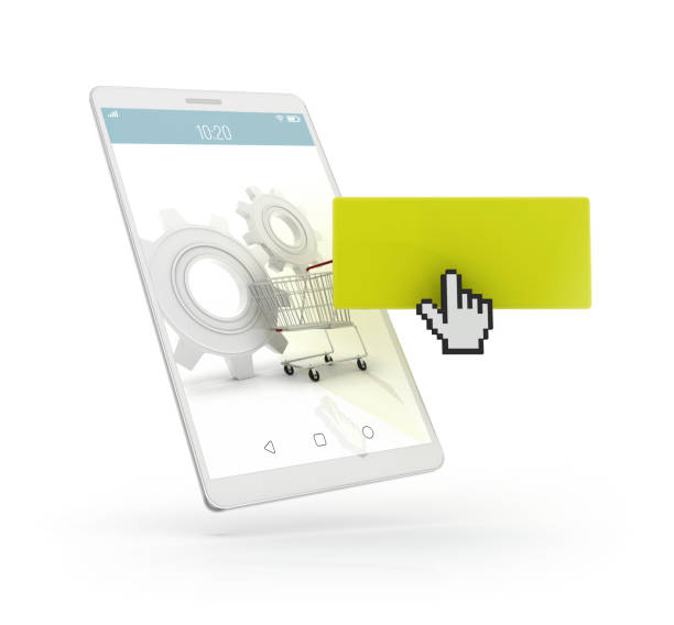 istock 3D Smartphone with Cursor - Gears and Shopping Cart 1331841934