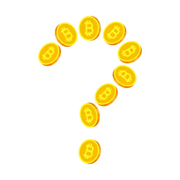 Vector illustration of Gold coins with bitcoin signs are combined in shape of question mark