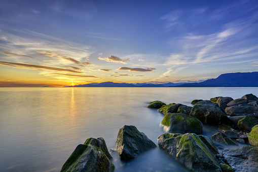 beach at sunset glow with long exposure