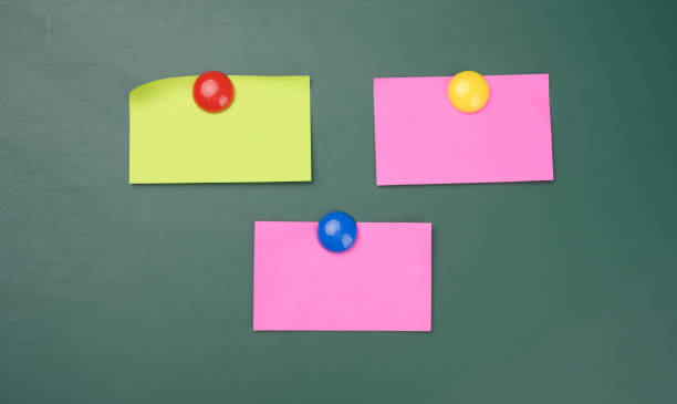 istock green chalkboard stickers attached with round magnets, space for writing 1331849524