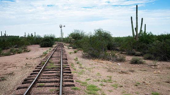 Mining railroad tracks in the desert in Arizona USA