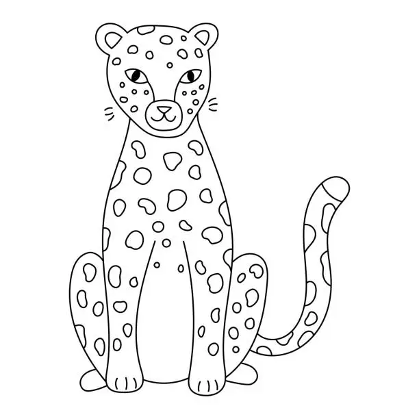 Vector illustration of Doodle black and white leopard.