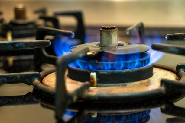 istock Gas stove with blue flame 1331856894