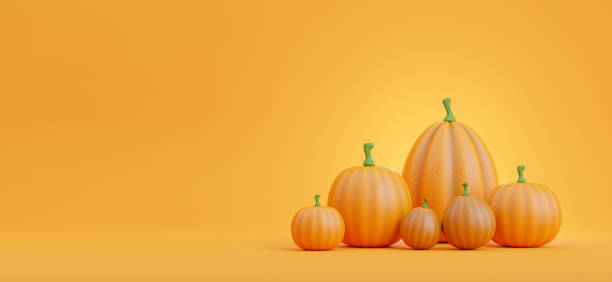 group pumpkin with halloween concept on orange background