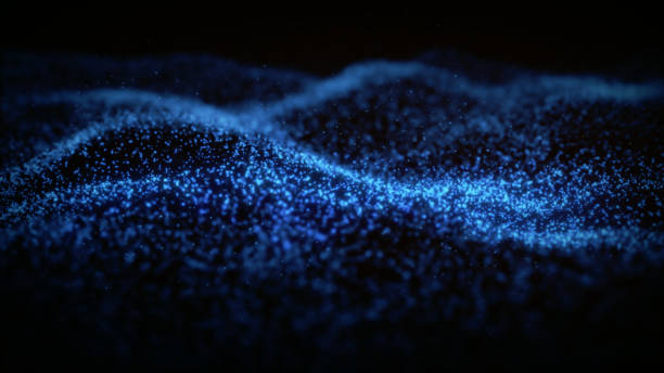 istock Abstract flowing smooth surface, fractal waves background from blinking particles. Grid, mesh of dots 1331856974