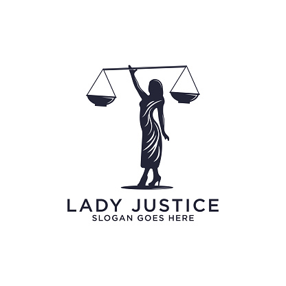 lady justice law firm logo icon design inspirations, strong female figure holding with scales vector illustrations