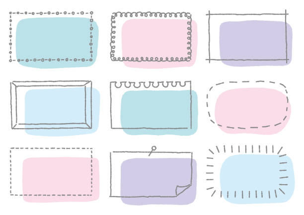 ilustrações, clipart, desenhos animados e ícones de conjunto de quadros retangulares estilo kawaii (linhas esburacadas) - statement pad