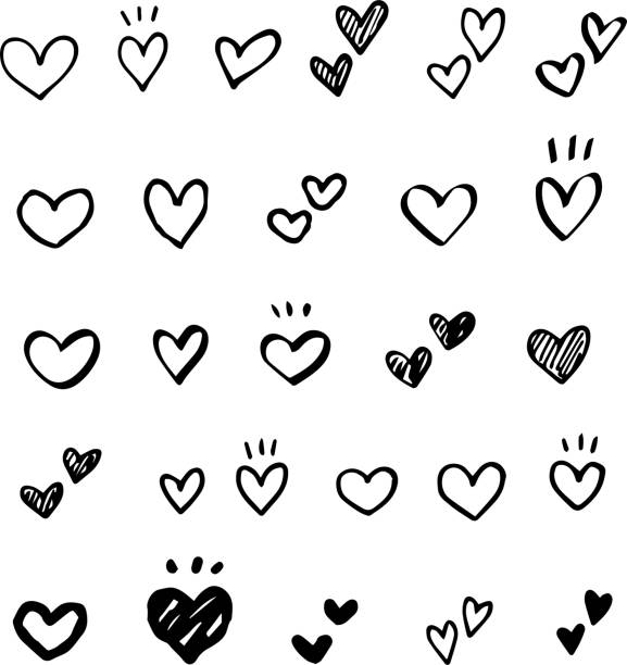 расписанное вручную милое сердце, черно-белое - handpainted stock illustrations
