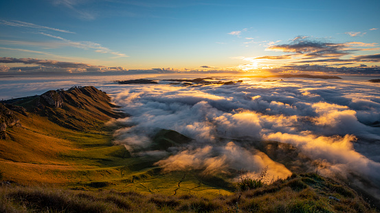 Sunrise and morning fog, Te Mata Peak, Hawke's Bay, New Zealand