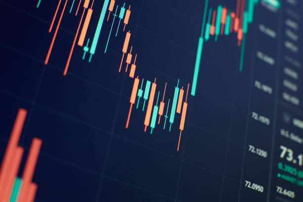 istock New modern computer and business strategy as concept. Financial diagram with candlestick chart used in market analysis for variation report of share price 1331878786