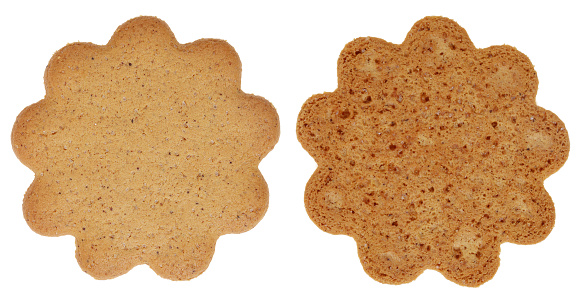 Gingerbread cookie - both sides view. Isolated macro