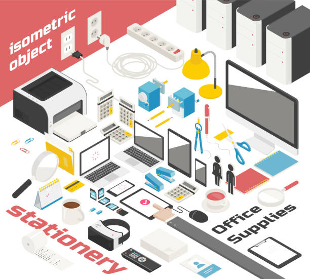 Business stationery isometric vector design illustrations. gang socket stock illustrations