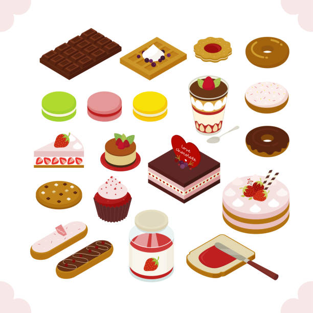 Sweet dessert menu. isometric vector design illustrations. chocolate clipart stock illustrations