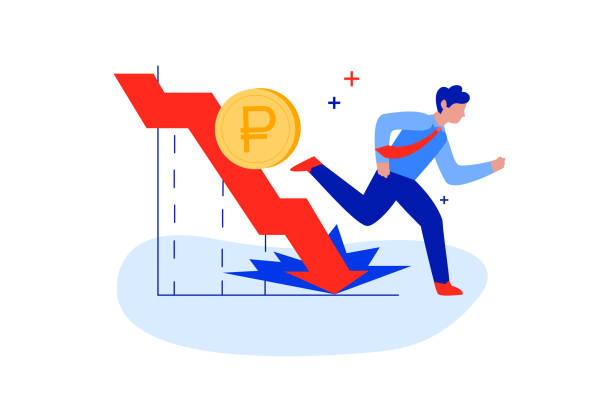 istock Flat man running away from falling arrow of bankruptcy or financial crisis 1331891490