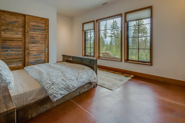 istock Open and bright bedroom in new home 1331891519