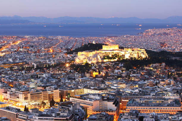 istock Acropolis at night in Athens from hill Lycabettus, Greece 1331893750