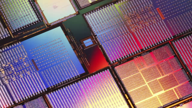 Macro of silicon wafer semiconductor, integrated circuits to manufacture CPU GPU