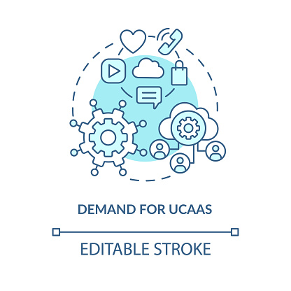 Demand for UCaaS blue concept icon. Unified communication as service. Cloud computing. Messaging software abstract idea thin line illustration. Vector isolated outline color drawing. Editable stroke