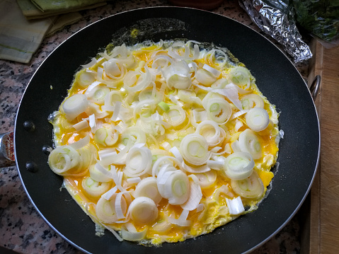 Fried eggs with green onions