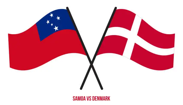 Vector illustration of Samoa and Denmark Flags Crossed And Waving Flat Style. Official Proportion. Correct Colors.