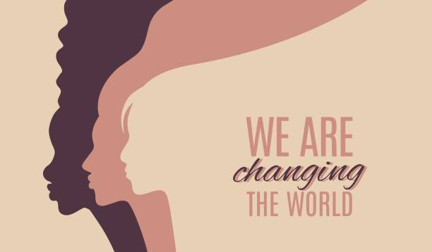 woman changing the world mixed race women stand for solidarity and gender equality women silhouettes stock illustrations