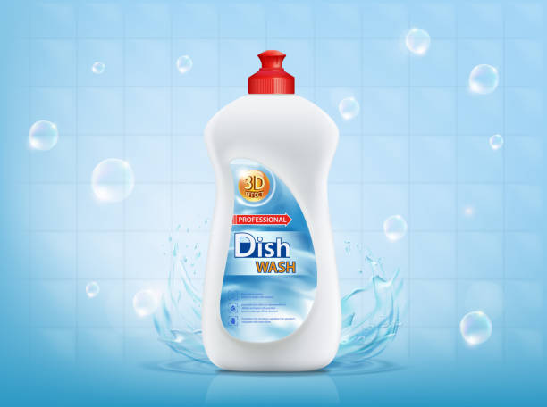 식기 세척액 비누를 곁들인 플라스틱 병 - dishwashing detergent stock illustrations