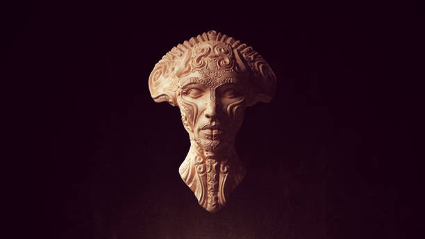 Alien Head Queen Statue Ancient Face Art Sculpture
