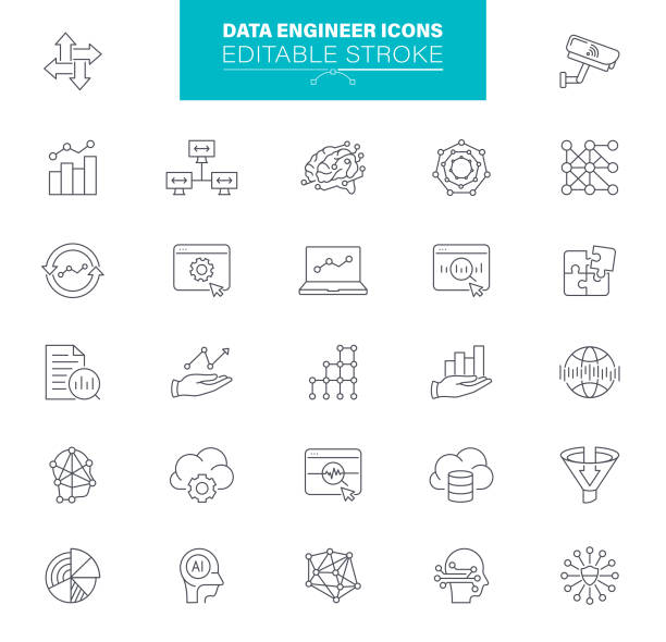 инженер данных редактируемые значки штрихов - diagram computer network network server network security stock illustrations