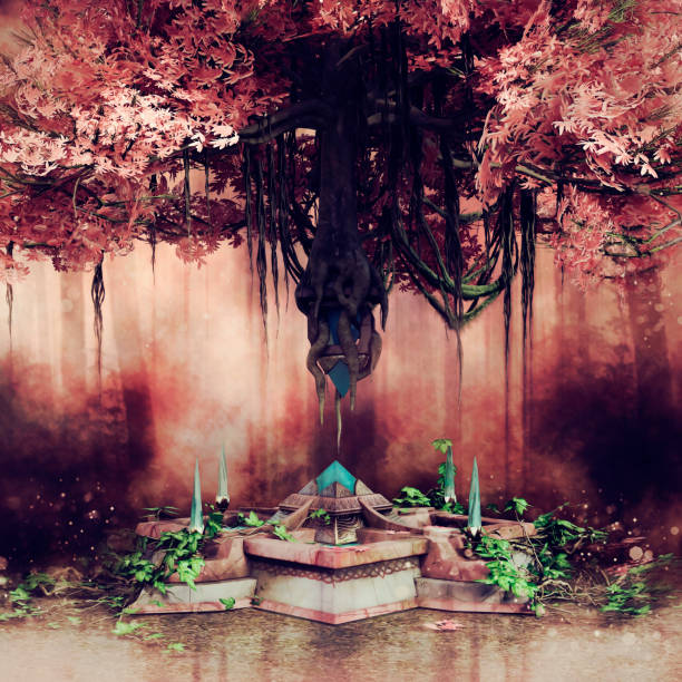 istock Fantasy tree hanging in the air 1331898265