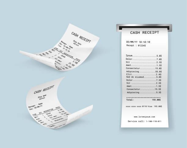 istock Realistic receipt set, paper with payment, financial printout from shop, store, restaurant 1331901100