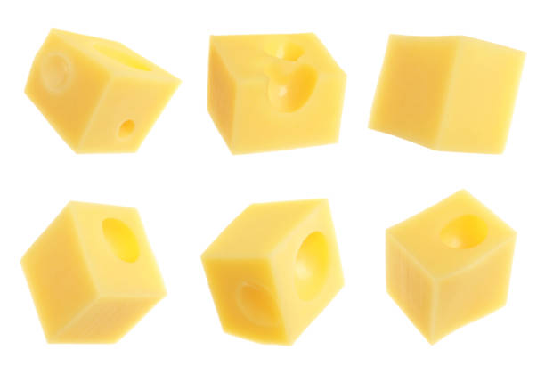 a piece of fresh emmental cheese on a white background
