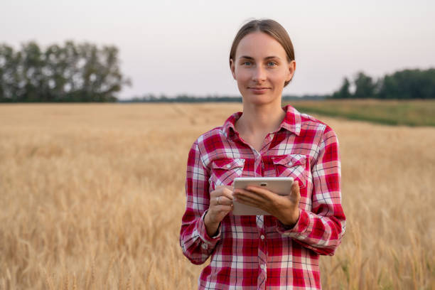 istock Woman technologist agronomist with tablet computer sends data to the cloud. Smart farming and digital agriculture 1331907131