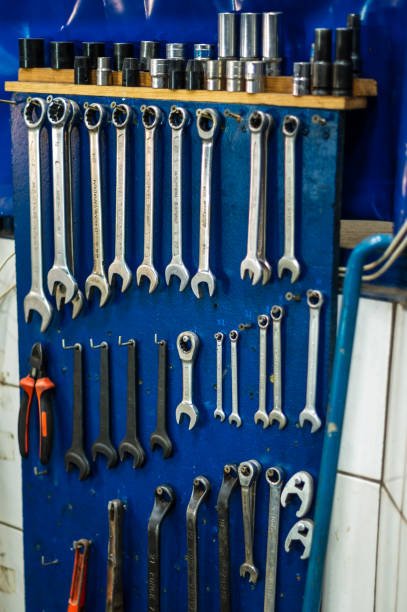 istock Set of wrenches for mechanic, tools for locksmith and mechanic. 1331909895