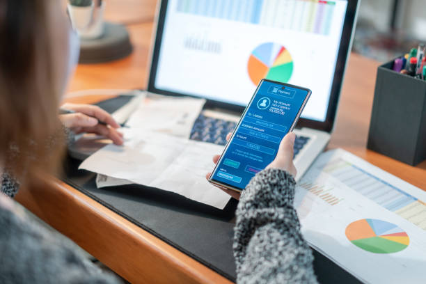 istock Woman Using banking app on the smartphone pay utility  bill, financial Technology internet banking concept 1331910752