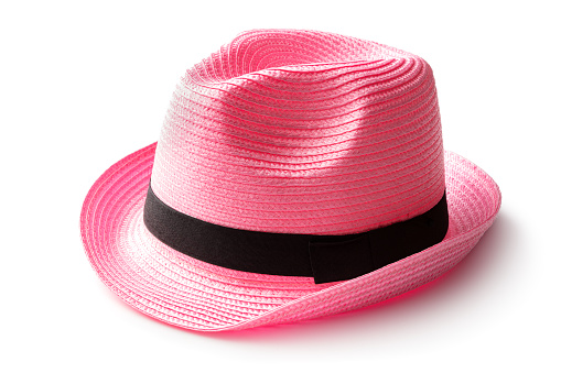 Hats: Pink Straw Hat Isolated on White Background