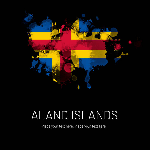 Flag of Aland Islands ink splat on black background Flag of Aland Islands ink splat on black background. Splatter grunge effect. Copy space. Solid background. åland islands stock pictures, royalty-free photos & images