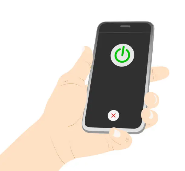 Vector illustration of Show the phone, screen, power on, turn on,  activate, button, push stock vector.