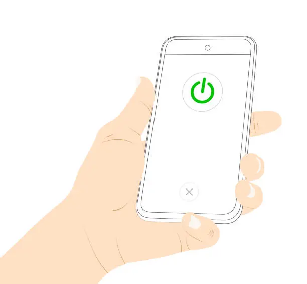 Vector illustration of Show the phone, screen, power on, turn on,  activate, button, push stock vector.