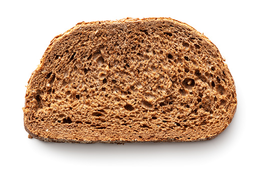 Bread: Slice of Brown Bread Isolated on White Background