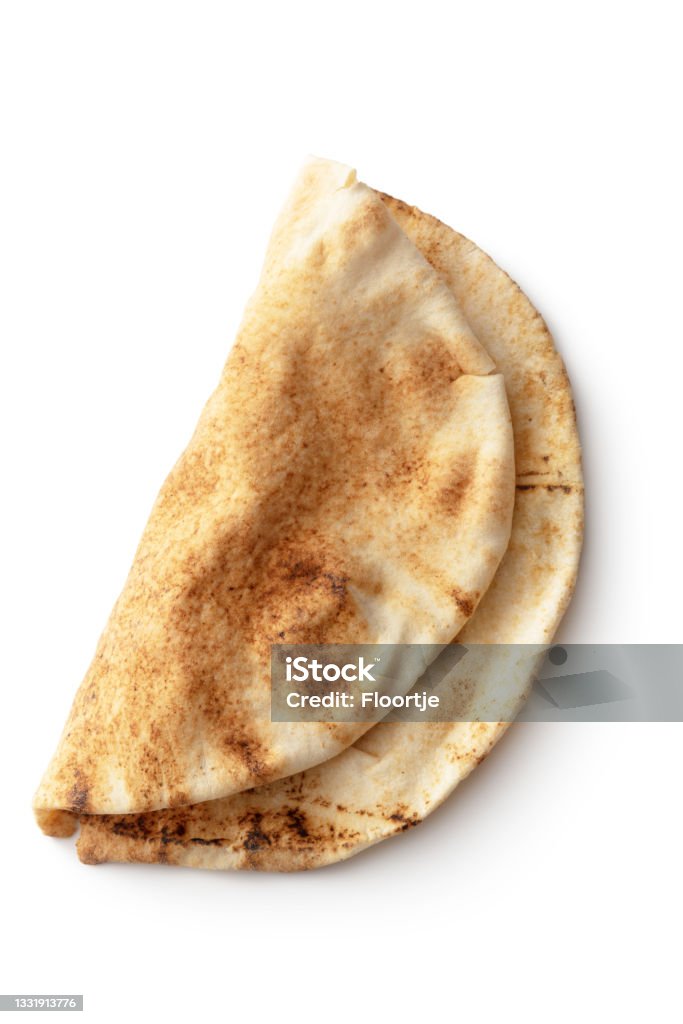 Bread: Lebanese Flatbread Isolated on White Background Pita Bread Stock Photo