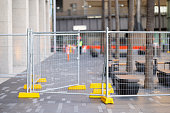 Barricade blocking part of a walkway